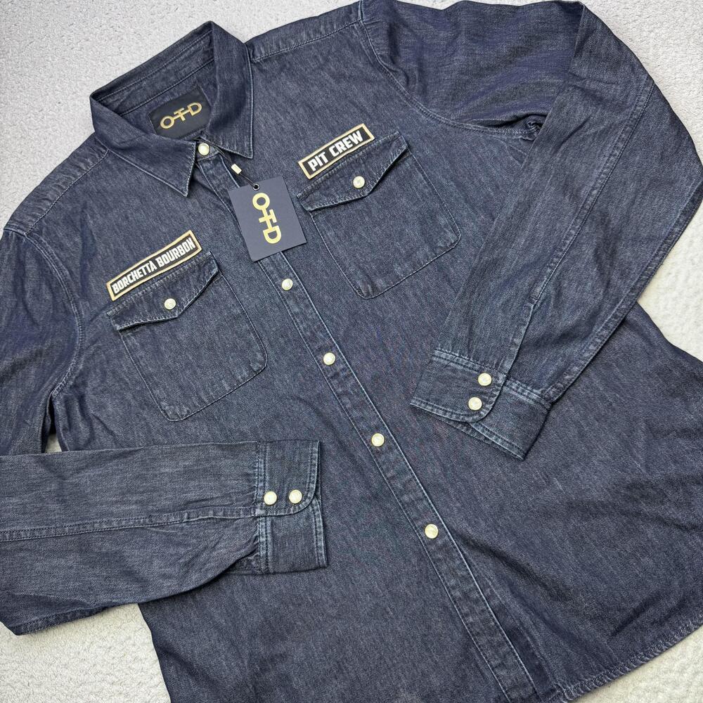 OTD On This Day Shirt Womens Large Dark Indigo Denim Pit Crew Borchetta Bourbon